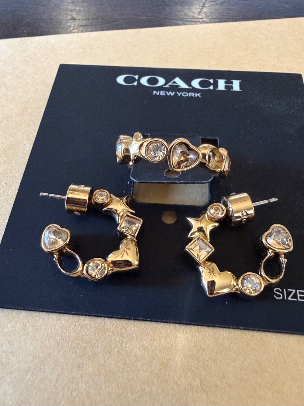 COACH Gold-Tone Heart & Crystal Hoop Earrings